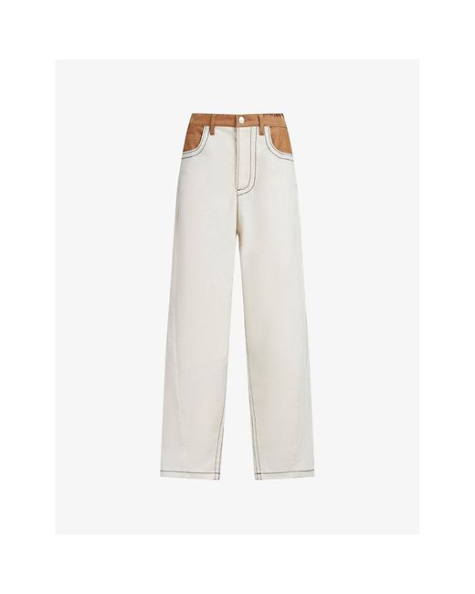 Marni White Two-tone Contrast-stitch Relaxed-fit Straight-leg Stretch-denim Jeans