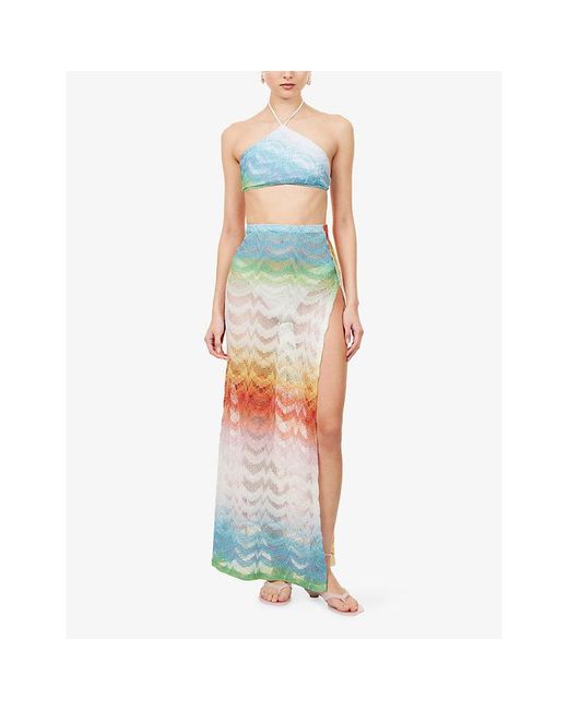 Missoni Blue Gradient Raschel-Knit Maxi Skirt