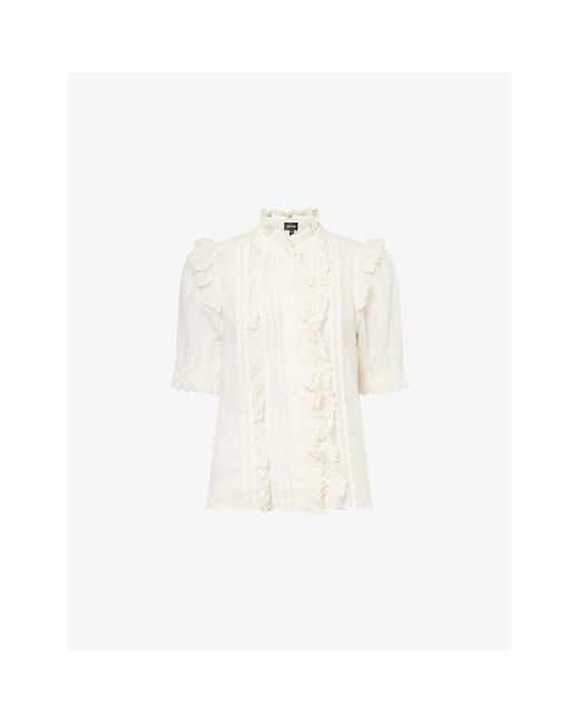 ME+EM White Ruffle-Trim Broderie Cotton Blouse