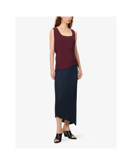Issey Miyake Blue Unfurling Pleats Knitted Midi Skirt