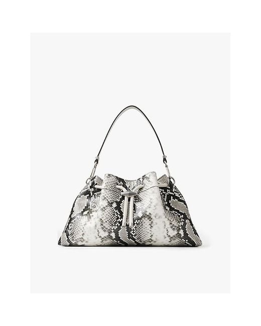 Jimmy Choo White Cinch Snakeskin-Embossed Leather Shoulder Bag