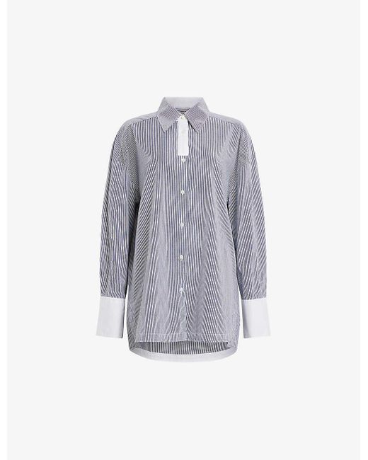 AllSaints Gray Karina Relaxed-fit Stripe Organic-cotton Shirt