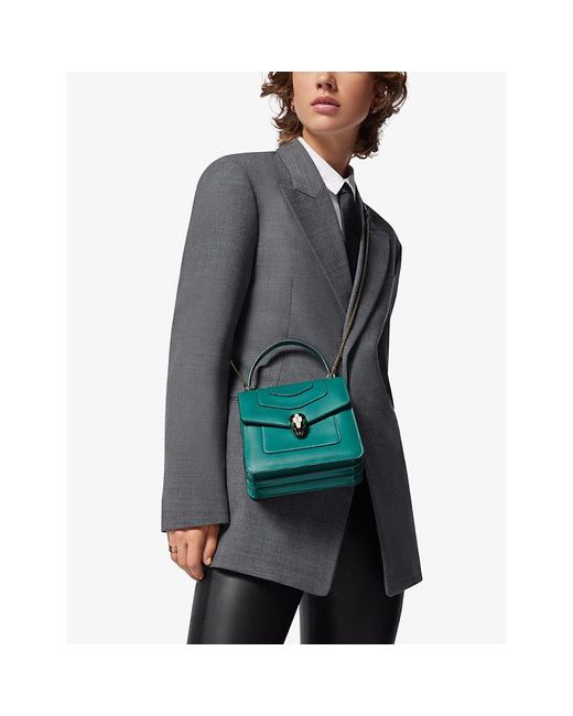 BVLGARI Green Serpenti Forever Leather Top-Handle Bag