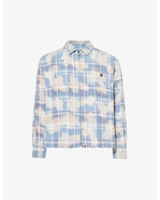 A Bathing Ape Blue Checked Abstract-pattern Cotton Shirt for men