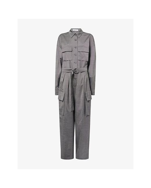 Frankie Shop Gray Linda Belted Wool-Blend Jumpsuit