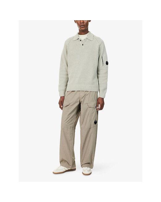 C P Company Natural Brand-Lens Ribbed Cotton Polo Jumper for men