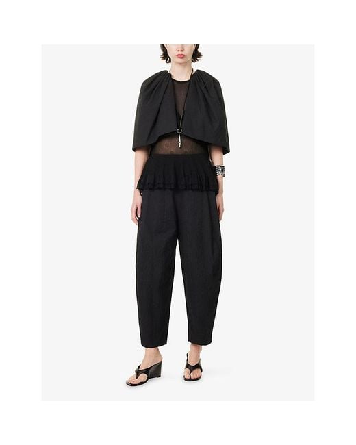 Ashlyn Black Juju Gathered Cotton-Blend Cape