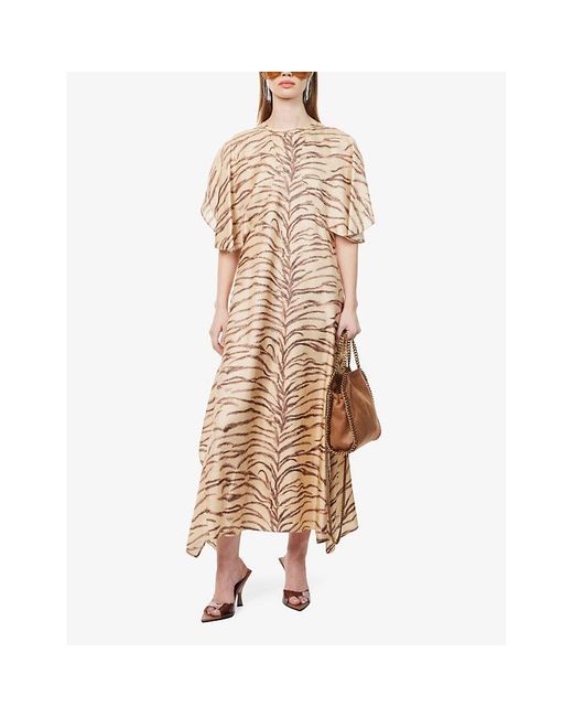 Stella McCartney Natural Animal-print Relaxed-fit Silk Midi Dress