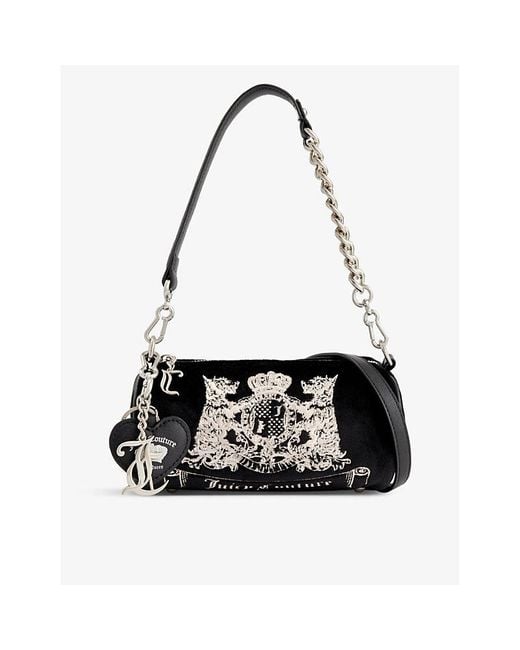 Juicy Couture Black Brand-embroidered Detachable-strap Velour Cross-body Bag