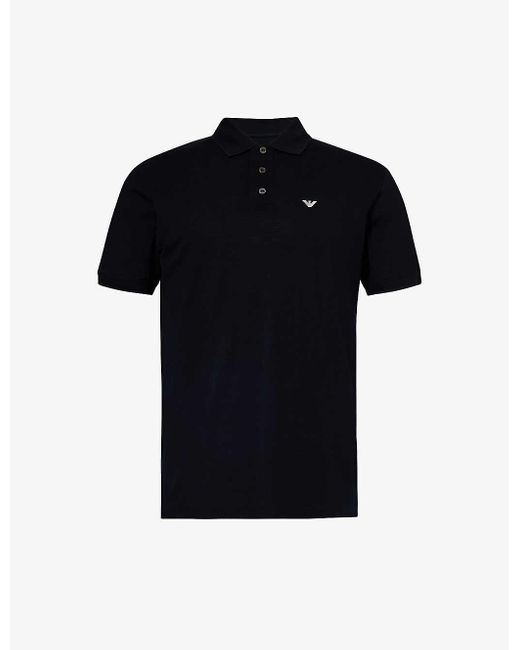 Emporio Armani Black Blu Vy Brand-print Short-sleeve Cotton-jersey Polo Shirt for men