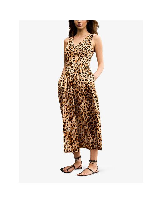 Ro&zo Metallic Alexis Leopard-Print Cotton-Sateen Midi Dress