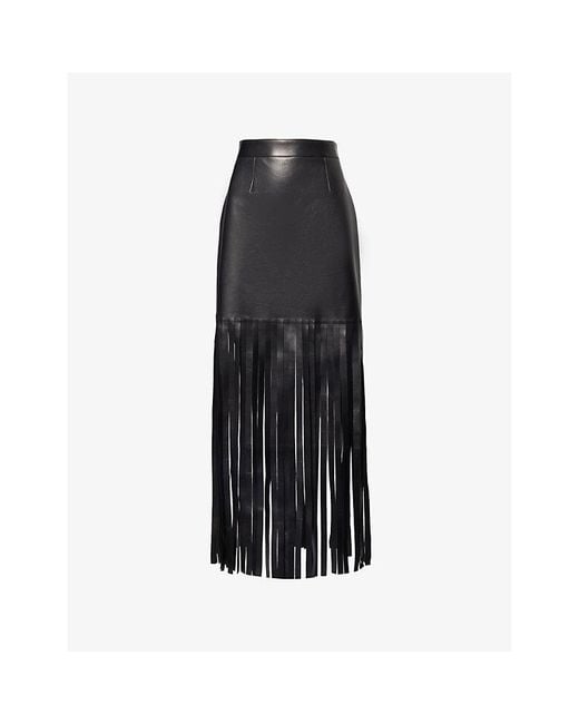 Alexander McQueen Black Fringed-trim High-rise Leather Mini Skirt