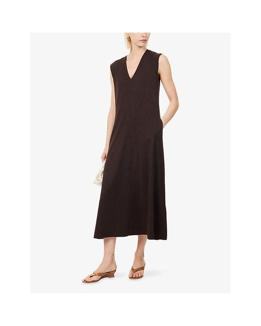 ME+EM Brown V -Neck A-Line Cotton Maxi Dress
