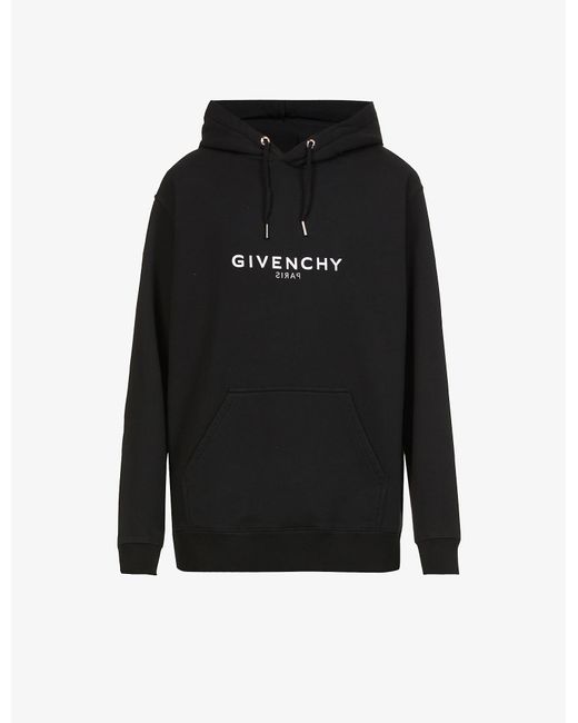 Givenchy Reverse Logo-printed Cotton-fleece Hoody in Black for Men | Lyst