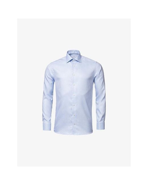 Eton of Sweden Blue Cutaway-Collar Single-Cuff Slim-Fit Cotton-Twill Shirt for men