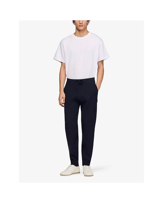 Sandro Blue Logo-Patch Regular-Fit Stretch-Woven Jogging Bottoms for men