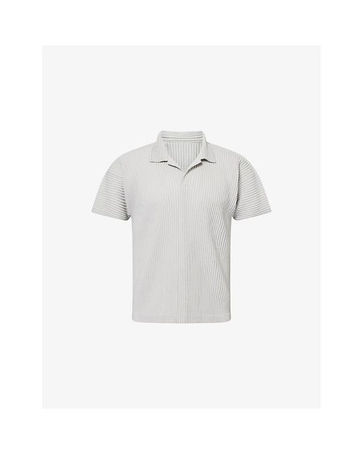 Homme Plissé Issey Miyake White Basics Pleated Knitted Polo Top for men