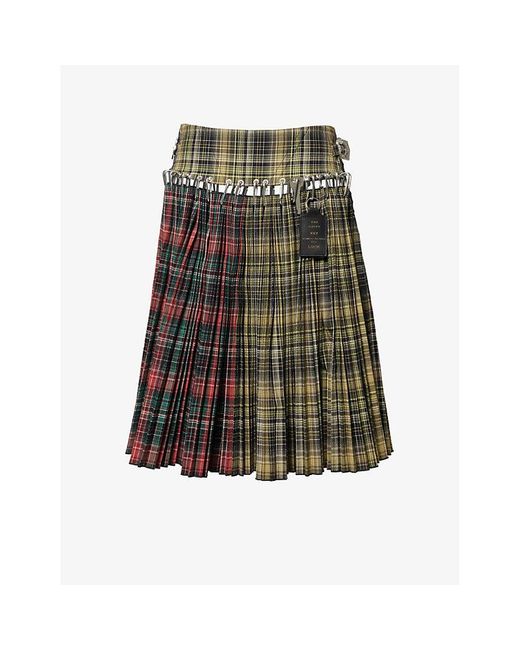 Chopova Lowena Green Tartan Tartan-pattern Stretch-cotton Midi Skirt