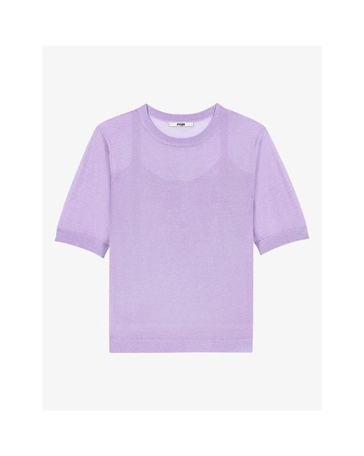 Maje Purple Two-In-One Short-Sleeve Knitted Jumper