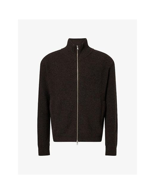Song For The Mute Black Funnel-Neck Zip-Up Wool-Blend Cardigan for men
