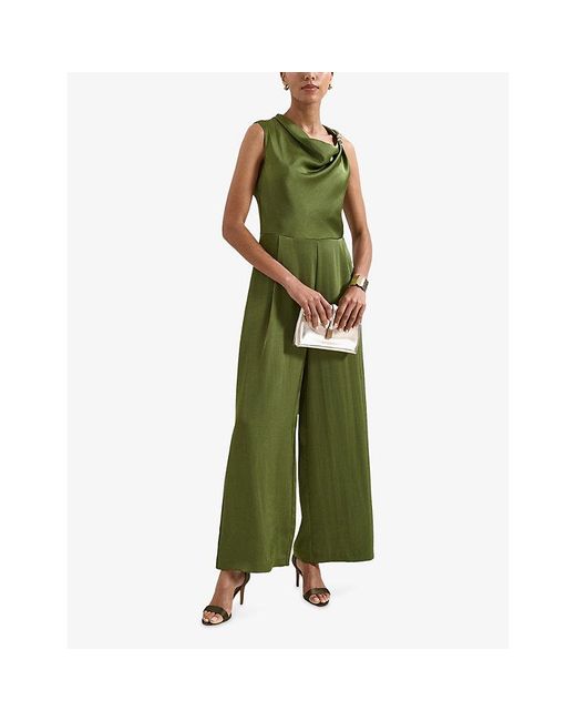 Phase Eight Green Avril Wide-Leg Satin Jumpsuit