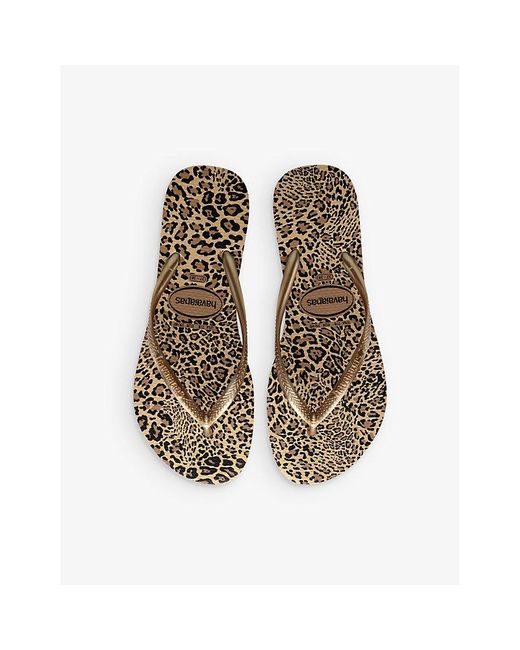 Havaianas Brown Slim Leopard-print Rubber Flip-flops