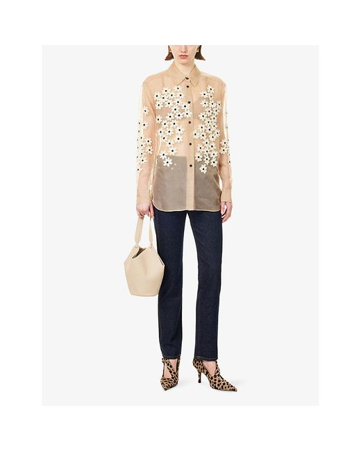 Khaite Natural Argo Floral-Embroidered Silk Shirt