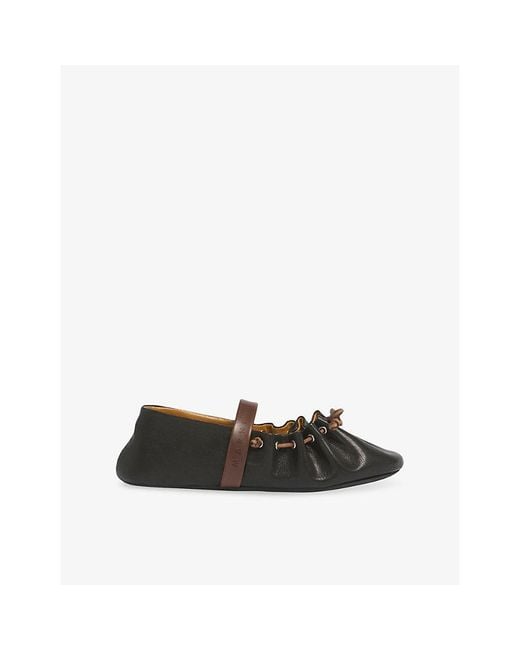 Marni Black Branded Leather Ballet Flats