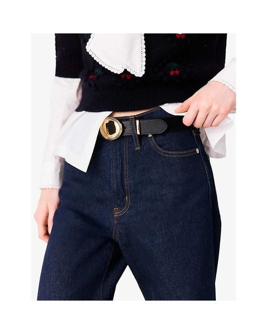 Maje Black Oval-Buckle Leather Belt