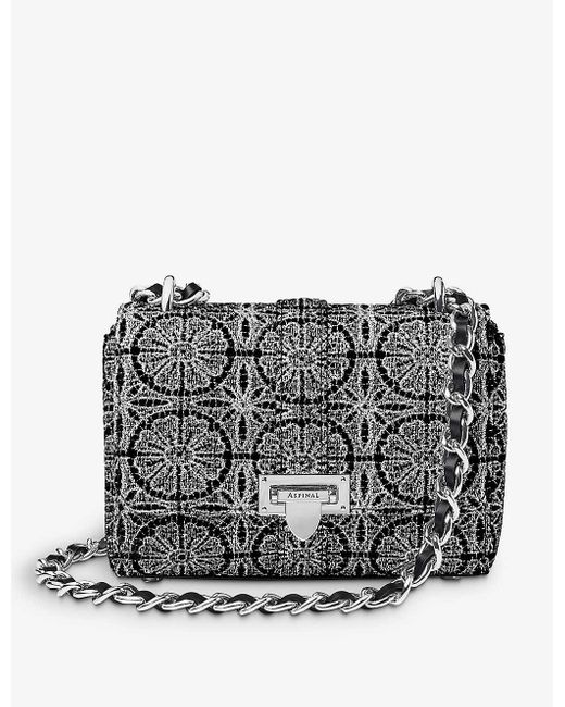 Aspinal Black Lottie Rosette-embroidered Leather Shoulder Bag