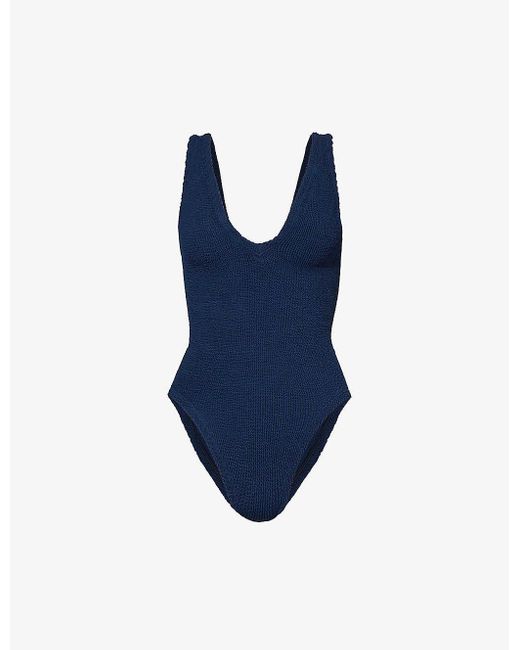 Hunza G Blue Sadie Scoop-neck Crinkle-textured Swimsuit