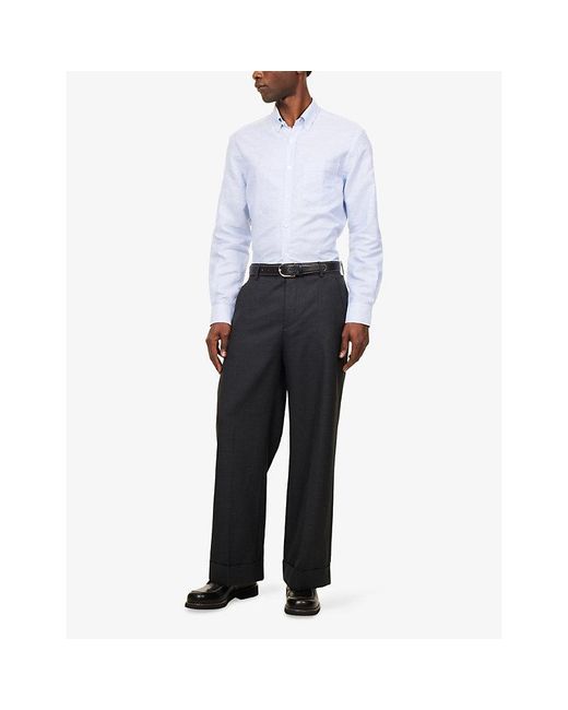 Dunhill Blue Striped Long-Sleeve Linen Shirt for men