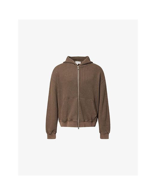 The Couture Club Brown Zip-Up Waffle-Knit Cotton Hoody for men