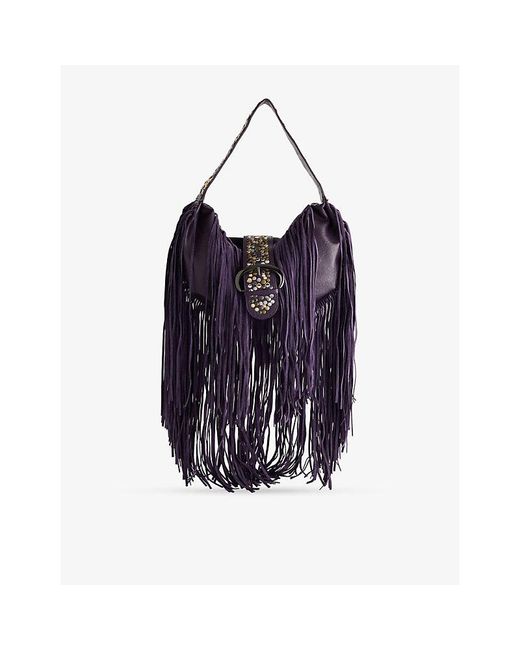 Jaded London Blue Amethyst Fringe Faux-Suede Shoulder Bag