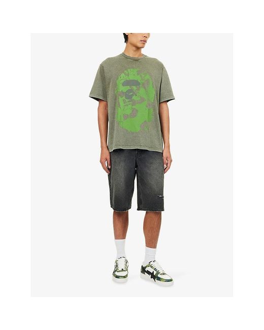 A Bathing Ape Gray Sta Embroidered Distressed Denim Shorts for men