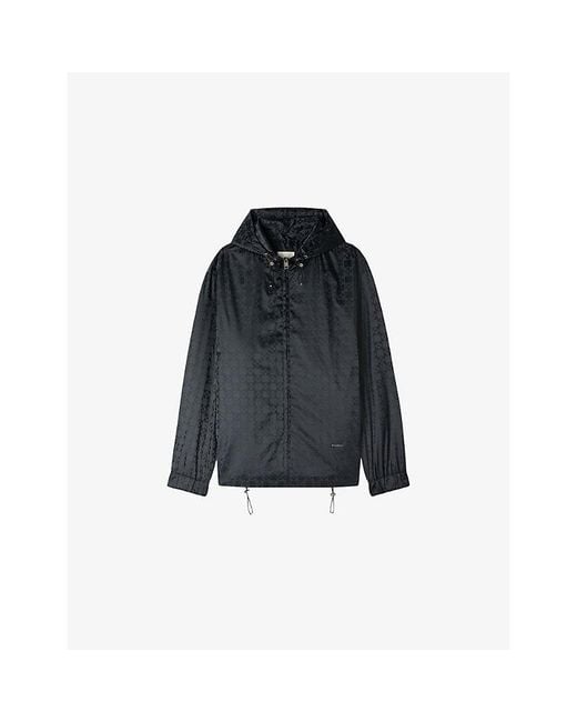 Sandro Blue Graphic-Print Hooded Nylon Jacket for men
