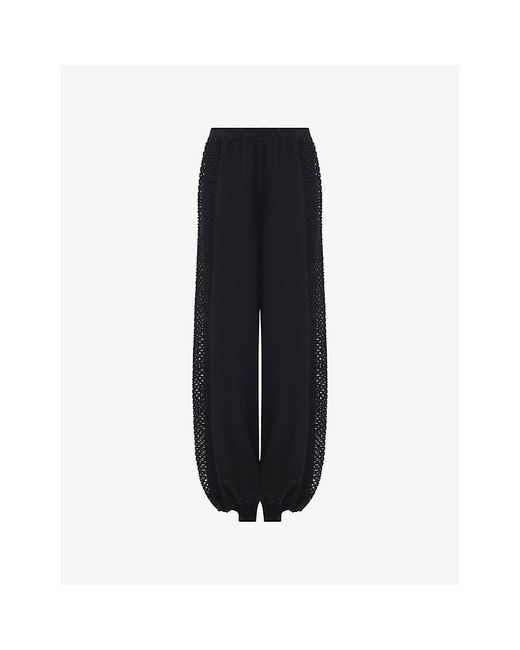 eem Black Mesh-Panel Relaxed-Fit Knitted Trousers