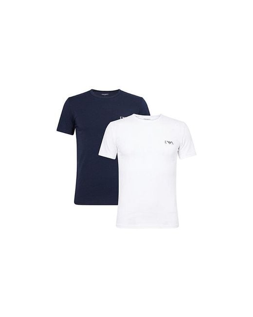 Emporio Armani Blue Monogram-Print Logo Pack Of Two Cotton-Jersey T-Shirts for men