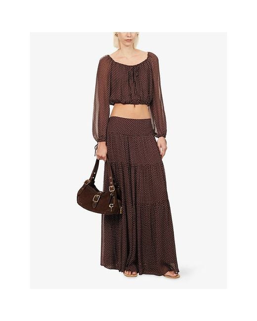 PAIGE Brown Somi Polka-Dot Woven Maxi Skirt