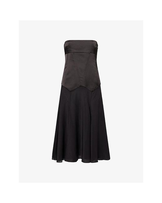Anna October Black Ariella Corset Stretch-Woven Midi Dress