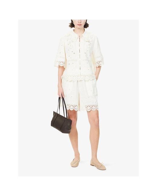 Skall Studio White Tallulah Embroidered Cotton And Linen Blend Shorts