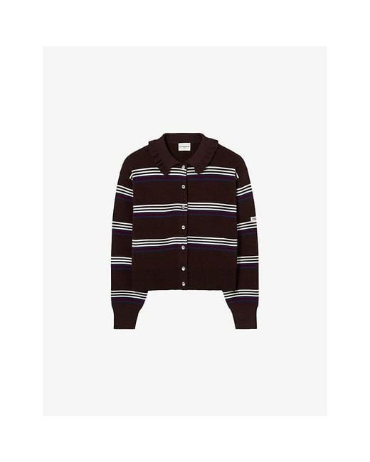 Claudie Pierlot Black Striped Relaxed-Fit Knitted Cardigan