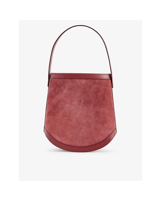 SAVETTE Red Leather-trim Suede Top-handle Bag