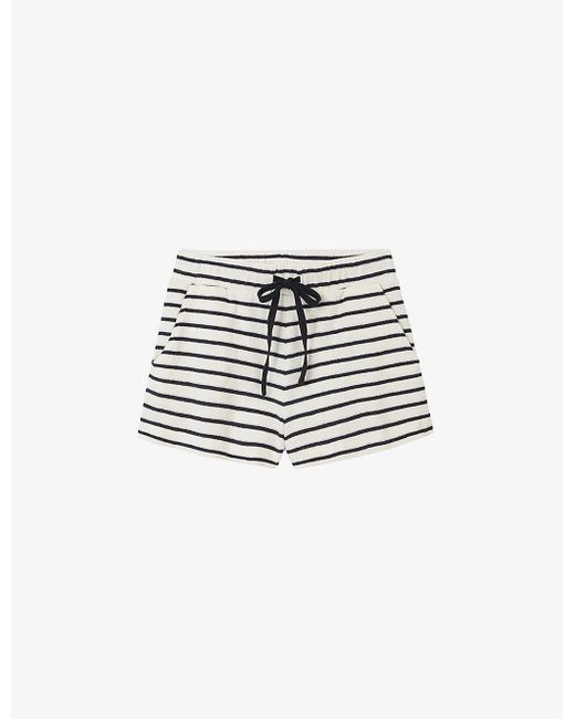 The White Company White Striped Towelling-textured Organic-cotton Shorts