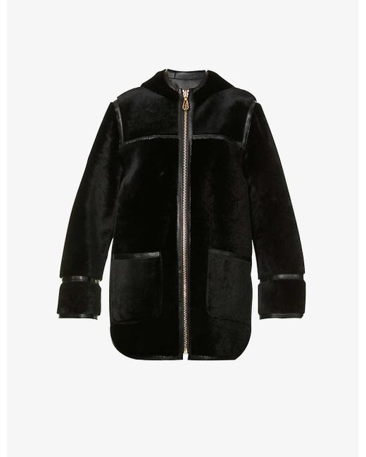 Sandro Reversible Hooded Shearling And Leather Coat in Black - Lyst