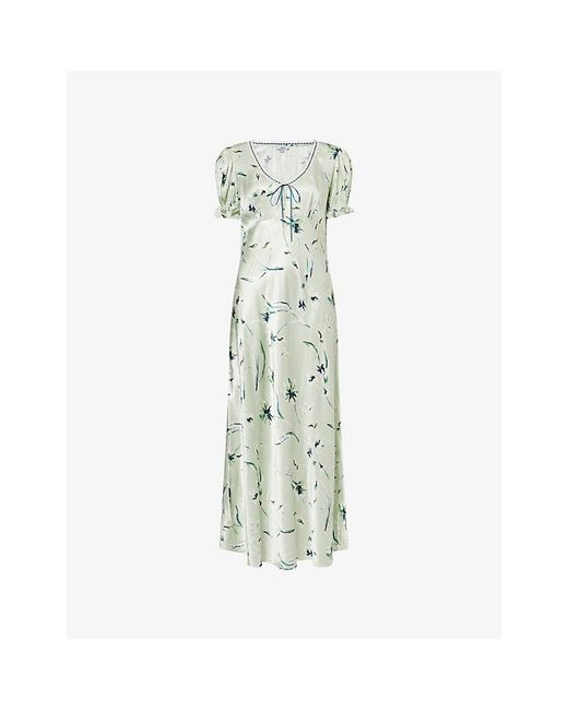 Rails Green Allison Puff-Sleeve Satin-Crepe Maxi Dress