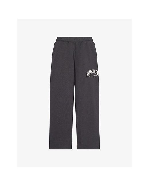 GYMSHARK Gray Collegiate Graphic Straight-Leg Cotton-Blend Jogging Bottoms