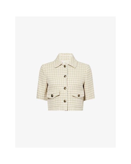 ME+EM Natural Dogtooth Short-Sleeves Cotton-Blend Jacket