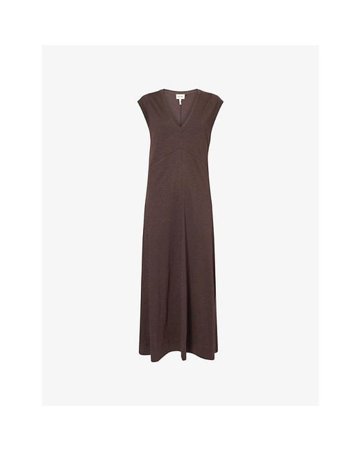 ME+EM Brown V -Neck A-Line Cotton Maxi Dress