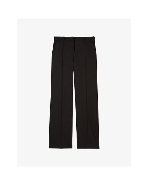 The Kooples Black Pressed-Crease Straight-Leg High-Rise Wool Trousers